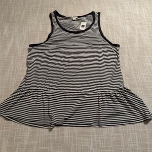 Gap Womens Navy White Striped Peplum Tank Top Scoop Neck Sleeveless Large NEW